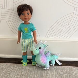 Wellie Wisher Bryant Doll with Green Outfit and Plush Dragon